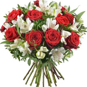 Bouquet de roses rouges et alstroemerias blancs 123fleurs bloomyrama