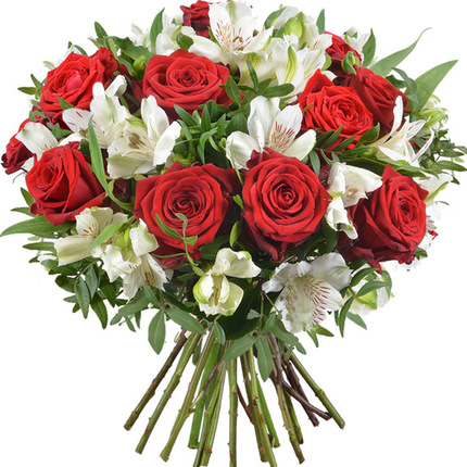 Bouquet de roses rouges et alstroemerias blancs 123fleurs bloomyrama