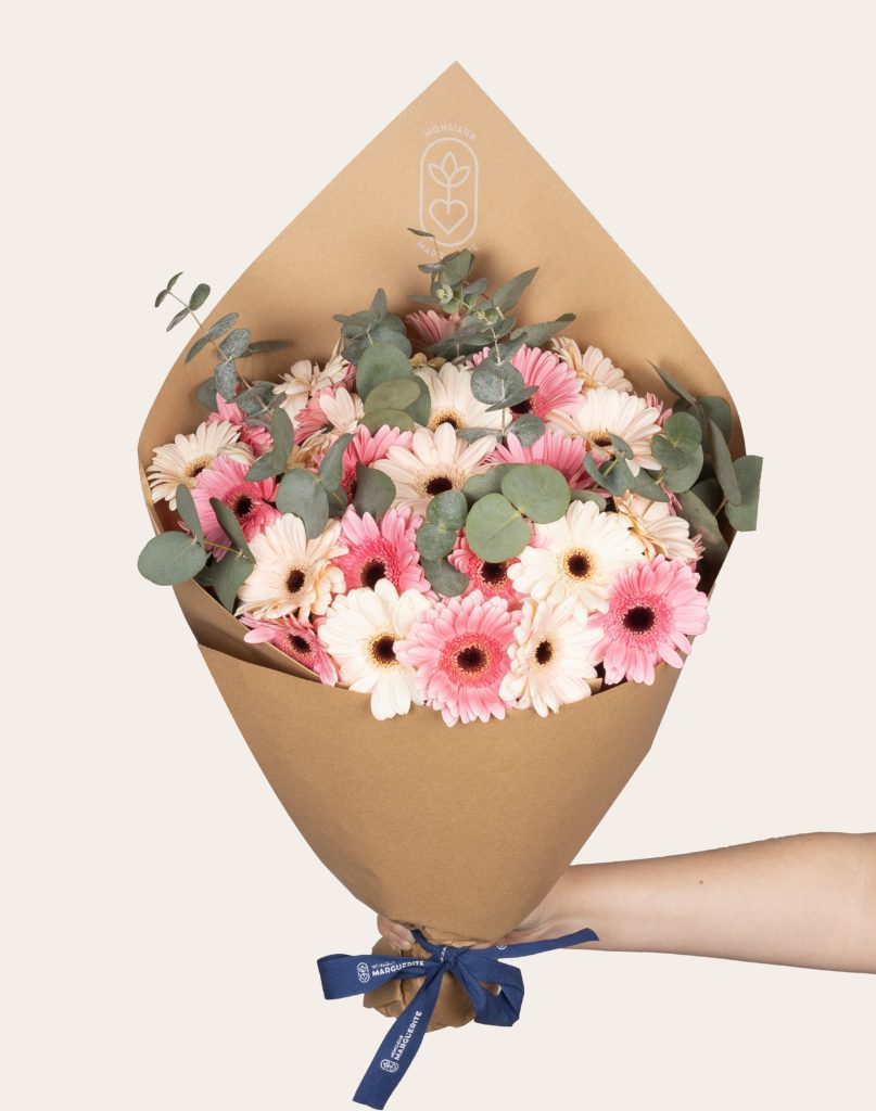 Bouquet de germinis roses livraiosn monsieur marguerite comparaison bloomyrama