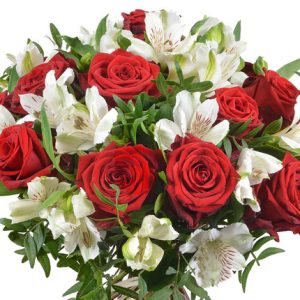 Bouquet de roses rouges et alstroemerias blancs 123fleurs bloomyrama